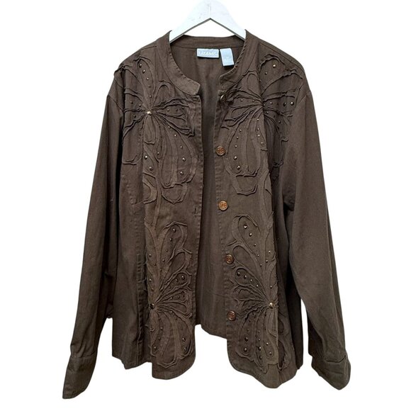 Liz & Me Liz Claiborne Jacket Plus Size 5X Brown Boho Applique Casual Womens - Picture 6 of 8